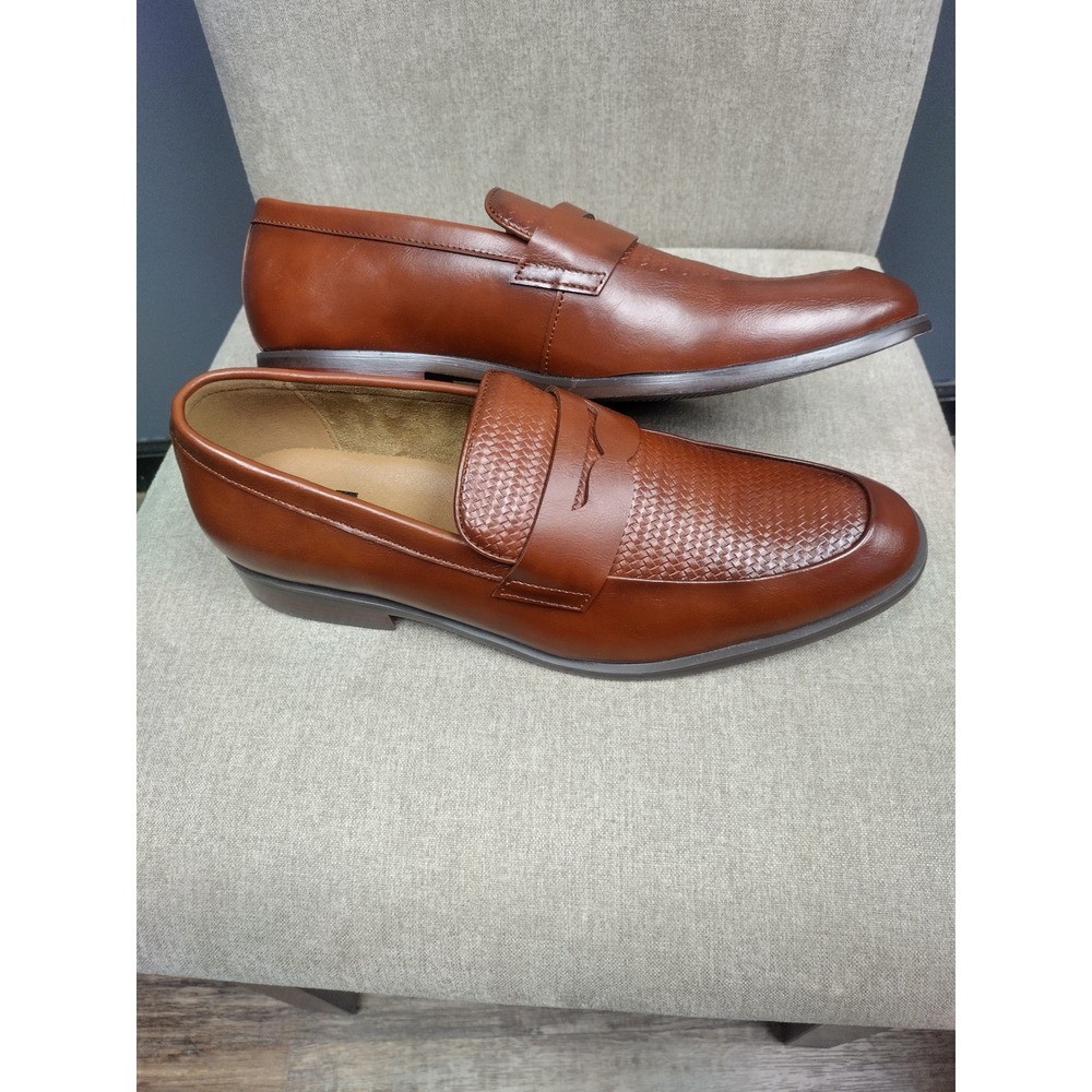 JF J Ferrar Harlow Mens Cognac Brown Woven Penny Loafers Dress Shoes 10M - Picture 4 of 7